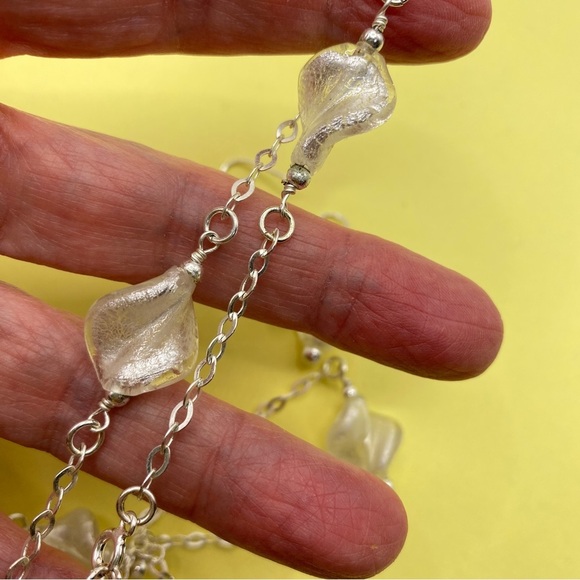 Silvertone Glass Twist Bead Necklace & Earrings Set - Picture 3 of 7